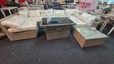 8 PC Wicker Patio Set with Fire Pit Table , View more