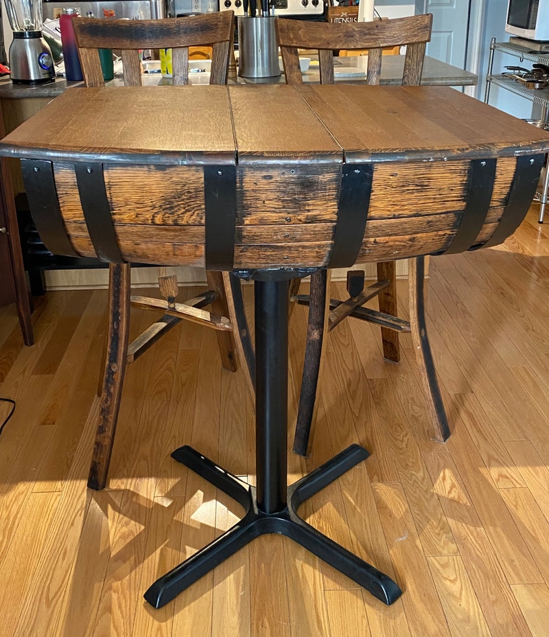 Move out sale Custom made Wine Barrel table with chairs Dining