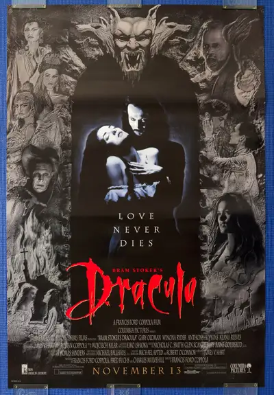 Original single sided Dracula movie poster from 1992. Measures 27" X 40". This is not a reprint or v...