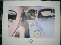 Vintage VW Beetle Laminated Poster " Kissing Between The Cars "