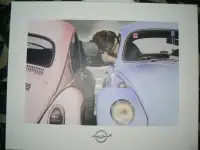 Vintage VW Beetle Laminated Poster " Kissing Between The Cars "