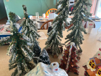 6 light up Christmas buildings some not bigger tress some small