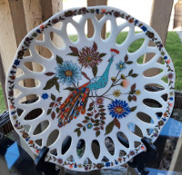 Vintage Schmidt Reticulated Peacock Plate Braz