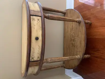 Accent table with single storage drawer and matching heavy oval mirror- few scratches on bottom surf...