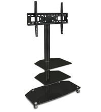 3 Tiered Glass Mobile TV Stand with Mount | Rolling TV Cart