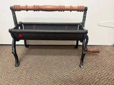 Vintage cast iron & wood fireplace log holder / magazine rack /, View more