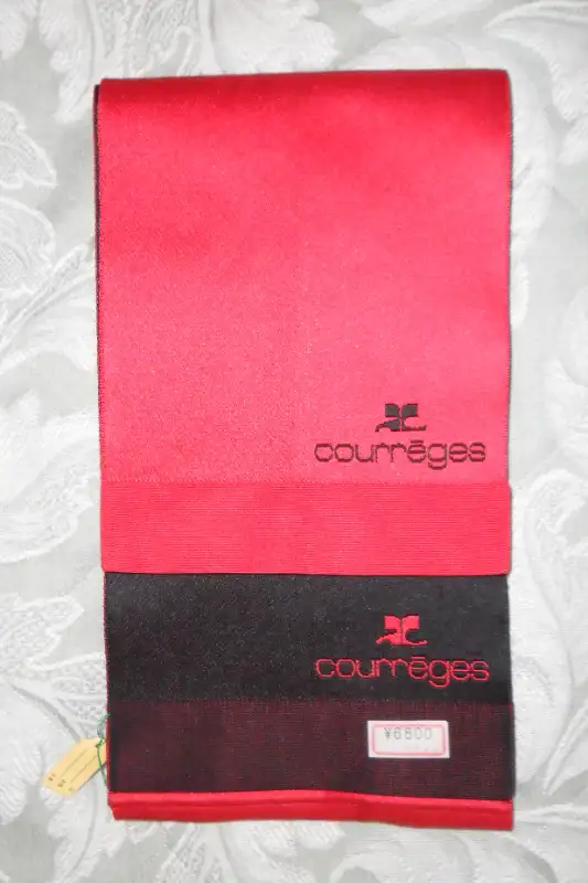 Authentic Courreges Red/Black Formal OBI Kimono Sash 139" Long