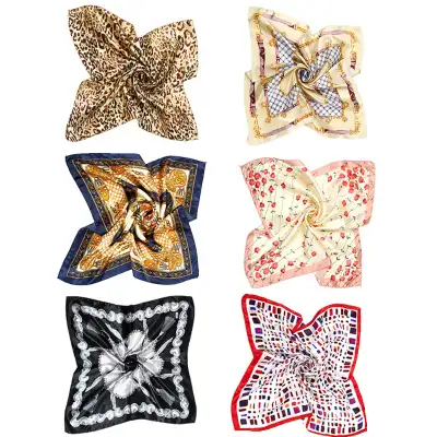 Set of 6pcs Women Satin Scarf, 19.7 x 19.7 inches, $5, View more