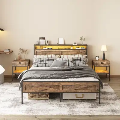 Queen Charging Station Metal Headboard Bed Frame, View more