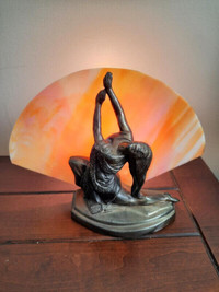 C.1930 Art Deco Lady Lamp With Stained Glass Backdrop