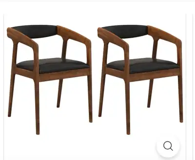 Set of Two Mid-Century Modern Rubber Wood Dining Chairs, View more
