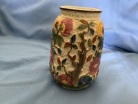 Vtg Floral Indian Tree Vase Embossed Hand Painted & Numbered