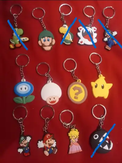Super Mario flat rubber keychains, wallet, & toy bag clips, View more