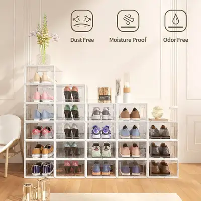 Shoe Storage Organizer for Closet, Modular Space Saving Shoe Boxes Clear Plastic Stackable Container...