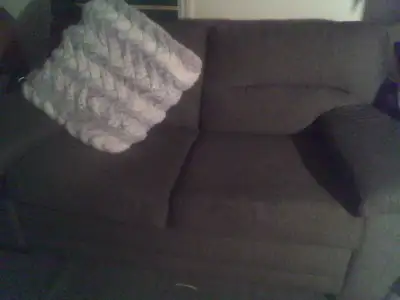causeuse grise avec coussin décoratif , View more