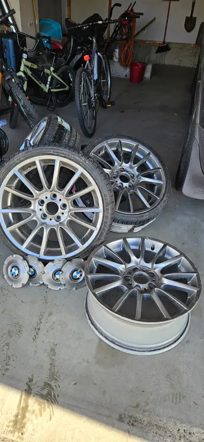 19" factory BMW rims and brand new tires off a 2008 328i. One rim in need of repair, small crack on...