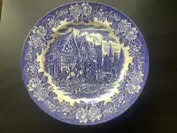 English Ironstone Plate Staffordshire - Hand Engraved Blue plate