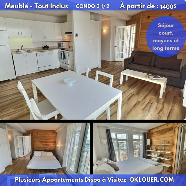 CONDO LIBRE MEUBLÉ-TOUT INCLUS 3 1/2, Montcalm St Jean Baptiste.