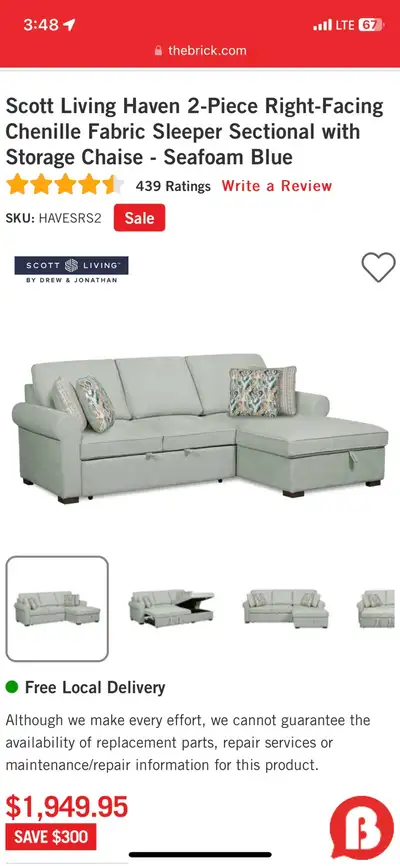 Scott Living Haven Sleeper Sectional, View more