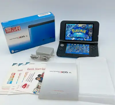 Blue Nintendo 3ds XL Regular Model ( Not "new'' 3ds ) CIB Complete in Box 128GB SD Running Custom Fi...