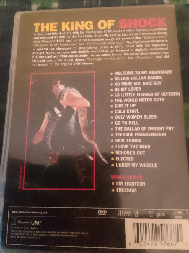 ALICE COOPER ( THE NIGHTMARE RETURNS ) 19 SONG'S DVD in Guitars in Hamilton - Image 2