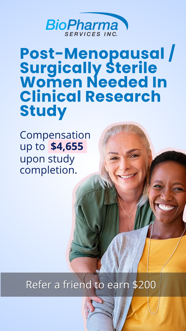 Postmenopausal/Surgically Sterile Women Needed in Clinical Trial