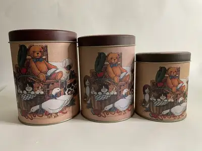 Vintage Teddy Bear Nesting Tin Set – Adorable & Decorative, View more