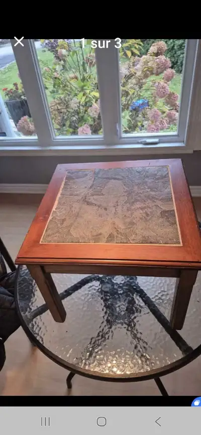 Duo tables d’appoint Mid-Century Modern bois et pierre – vintag, View more