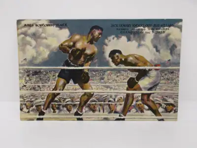 Vintage Postcard Jack Dempsey knocks out Jess Willard July 4, 1919 And becomes Champion of the World...