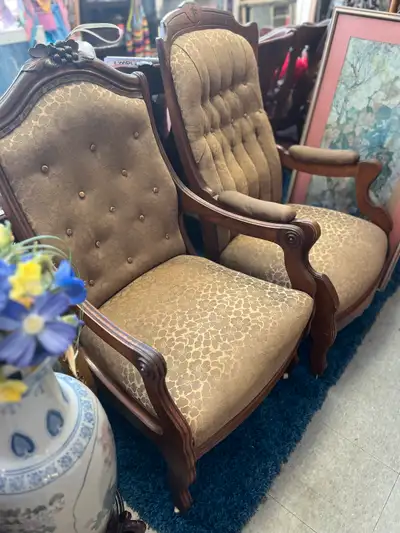 Have been reupholstered lovely neutral fabric , on original frame and caster wheels. Sold as a set S...
