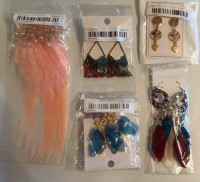 Earrings - Boho, Fairy Style, Colourful Rhinestones, Feather