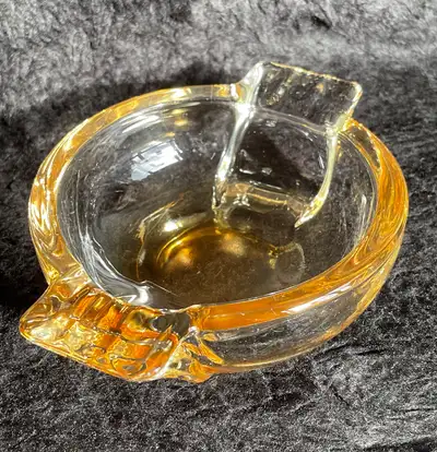 Antique Amber Enhanced Pressed Glass Ashtray, View more