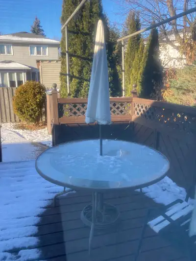 Outdoor glass table with umbrella, View more
