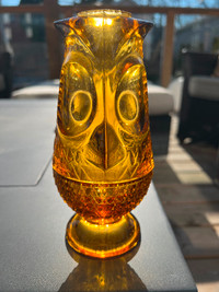 Vintage Viking Glass Owl Two Piece Fairy Lamp Candle Holder Ambe