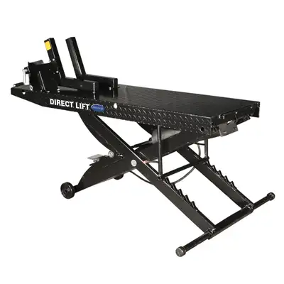 Direct Lift ALG1BKD : Droptail 1,000 LB Motorcyle Lift including MAXIMUM 15-Gallon Oil-Free Quiet Po...