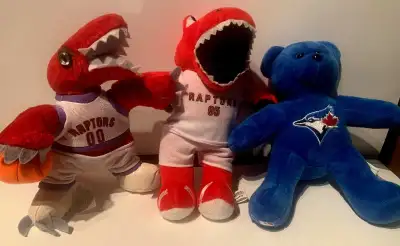 LOT 3X MASCOT AUTHENTIC ÉQUIPE TORONTO RAPTORS , TORONTO BLUE JAYS MASCOT TOUTOU PELUCHE , EXCELLENT...