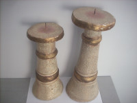 2 TALL CERAMIC CANDLE HOLDERS FOR SALE