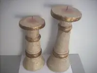 2 TALL CERAMIC CANDLE HOLDERS FOR SALE
