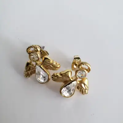Vintage Avon Angel Gold Tone Crystal Earrings, View more