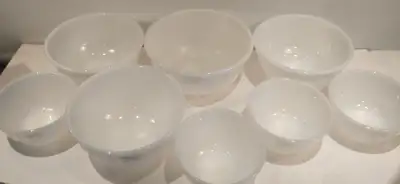 Vintage Fire King white swirl mixing bowls, View more
