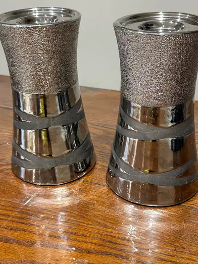 Pair of Bowring Silver Candle Holders, View more