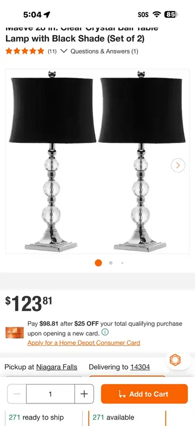 Lavish Home Crystal Ball Table Lamp Set, View more