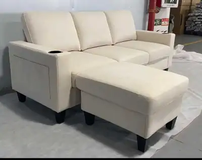Modern L-Shape Sectional Sofa with Storage Ottoman & Cup Holder, View more