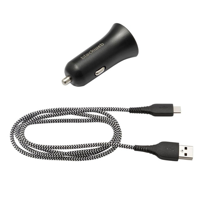 blackweb DualPort 3 FT USBC to USB Cable Car Charging Kit (Bla