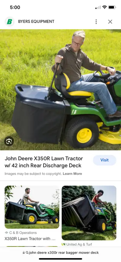 John deere x300r 42 in rear bagger deck, View more