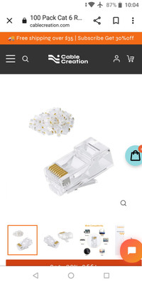 100 pk Cat 6 UTP Connector Gold Plated