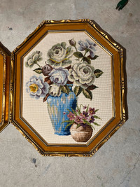 Vintage crocheted floral picture frame