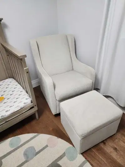 Lennox Glider Swivel Chair with Storage Ottoman Luca Cream