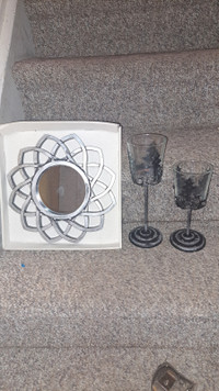 Pewter colored Mirror & Candle holders