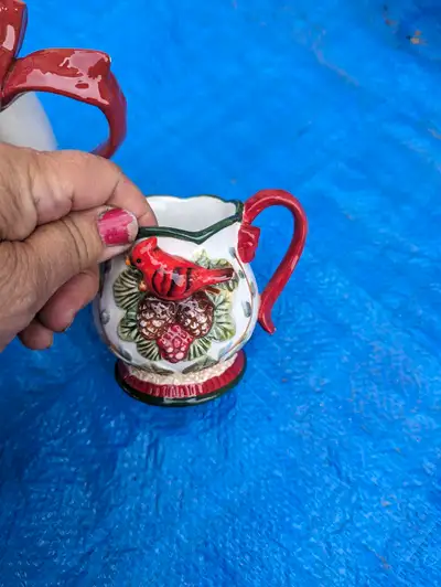 Red Cardinal teapot and creamer beautiful, View more